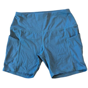 Women's Oalka Blue Bike Shorts L Athleisure Exercise Side Pockets